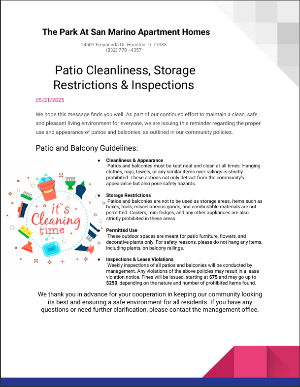 Patio and Balcony Regulations